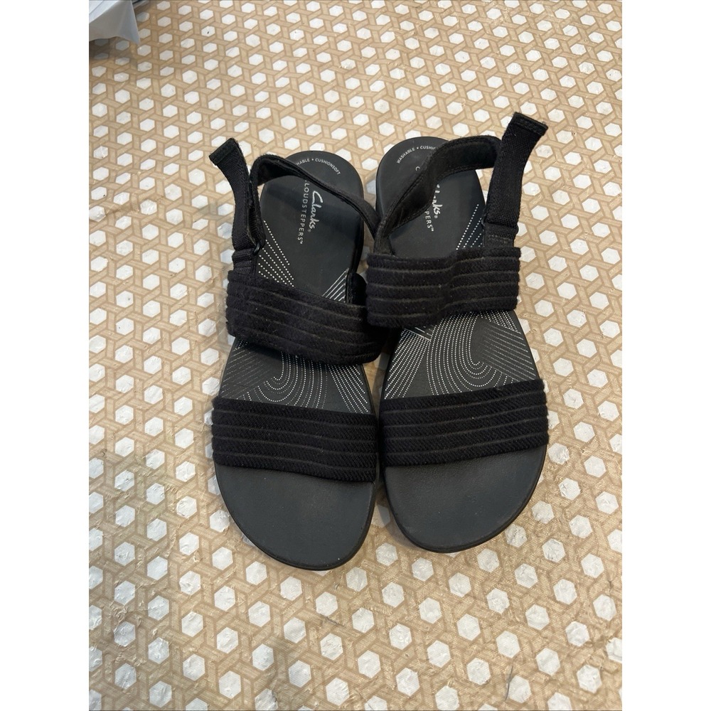 Clarks Cloudsteppers Women's Black Strappy Wedge Ankle Strap Sandal Size 11M